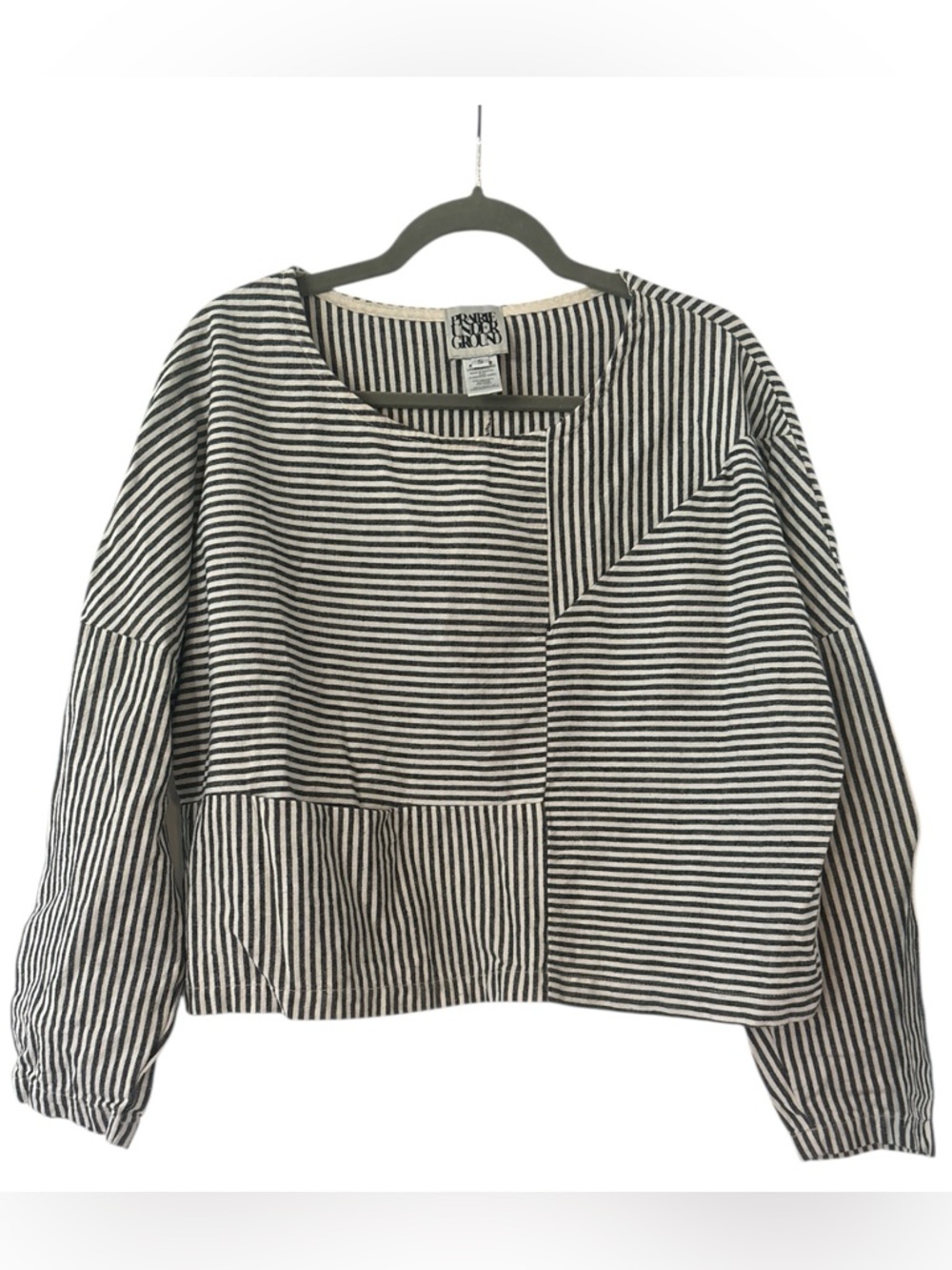 Prairie Underground Long Sleeve Asymmetrical Striped Patchwork Top Size Small